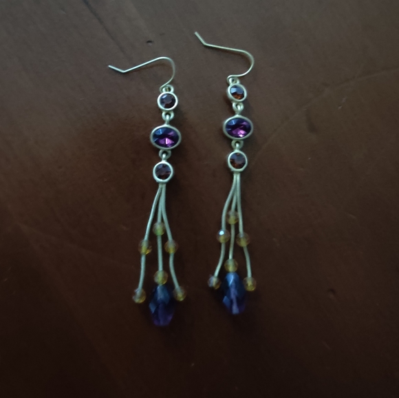 Dangle earrings in brass with purple and amber stones - Picture 3 of 7
